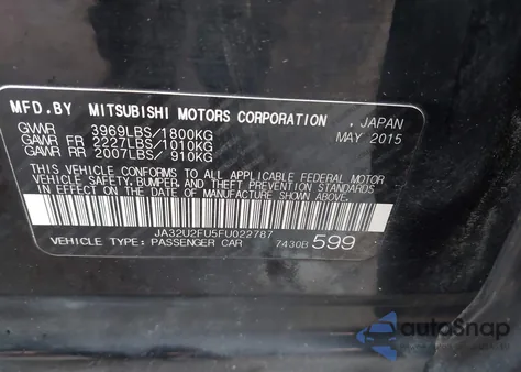 2015 Mitsubishi Lancer Es из США, поврежденный, VIN JA32U2FU5FU022787